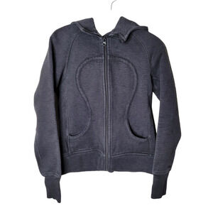 Lululemon Sweater Womens 4 Black Full Zip Hoodie Sweatshirt Scuba Cotton Faded